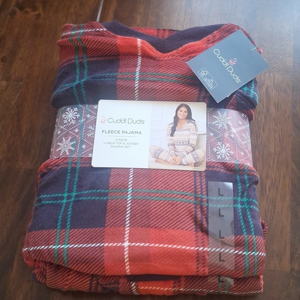 Cuddl Duds Velour Fleece V-Neck Pajama Top and Banded Bottom Pajama Pant Size L - Picture 2 of 4